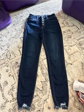 Kancan High-Rise Dark Blue Women’s Jeans with Button Fly